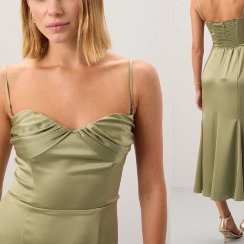 Reformation Hensley Satin‎ Midi Dress Artichoke Green $298